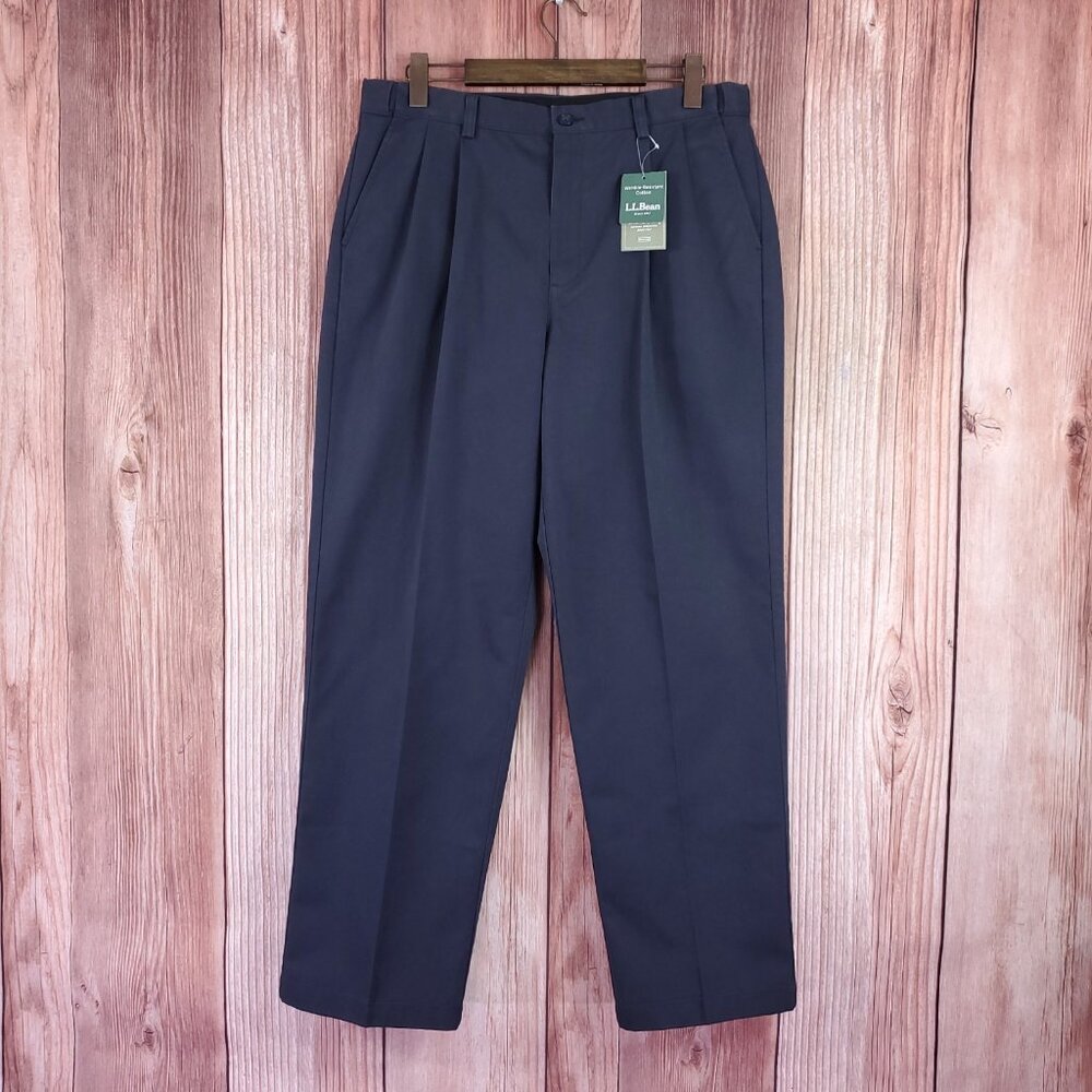 LL Bean Mens 36x32 Double Pleated Comfort Waist Chino Pants Wrinkle Resistant